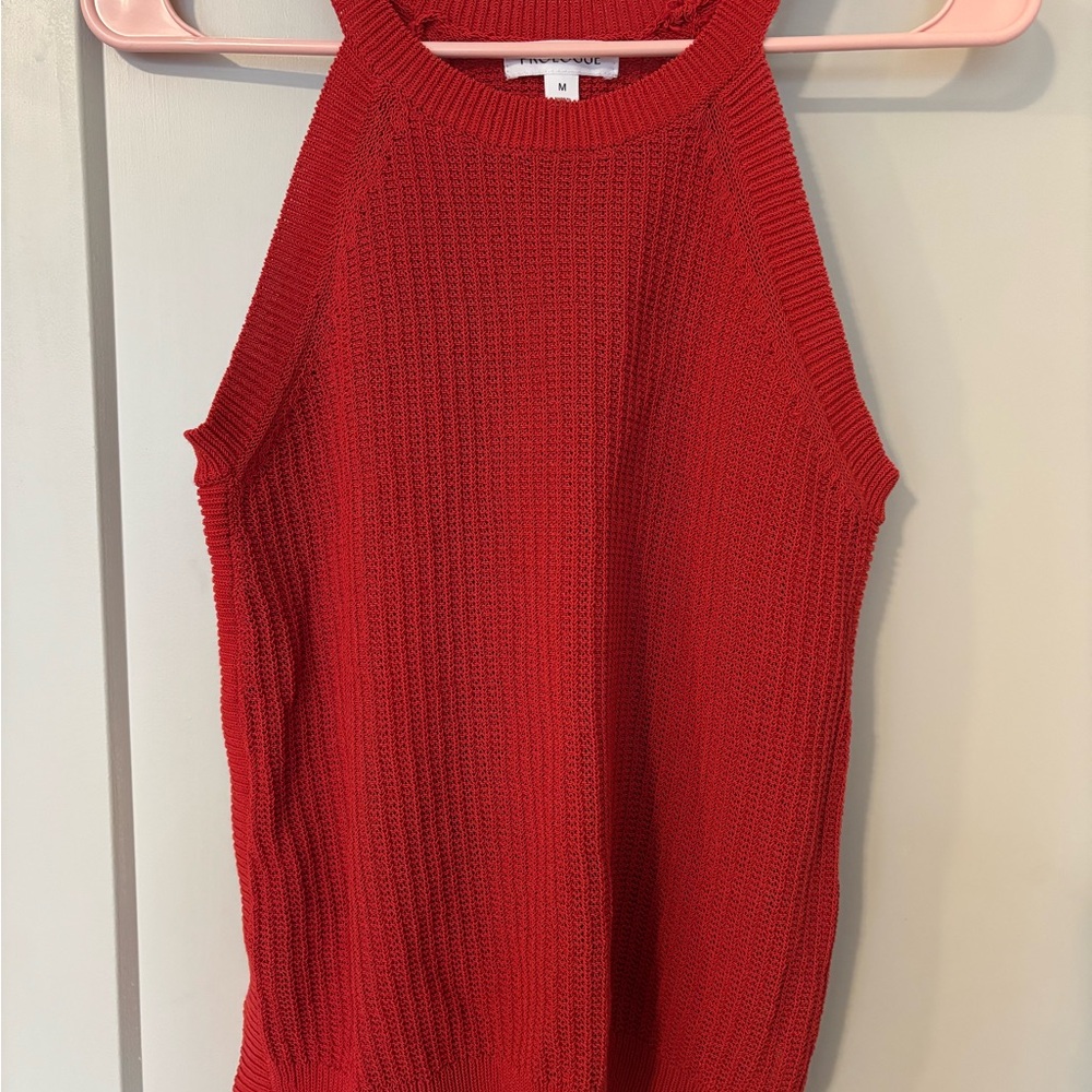Red Sleeveless Knit Top